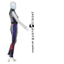 Load image into Gallery viewer, 15 Gray Long Sleeve Unitards w/ Purple &amp; Red Space motif by Dance Sophisticates
