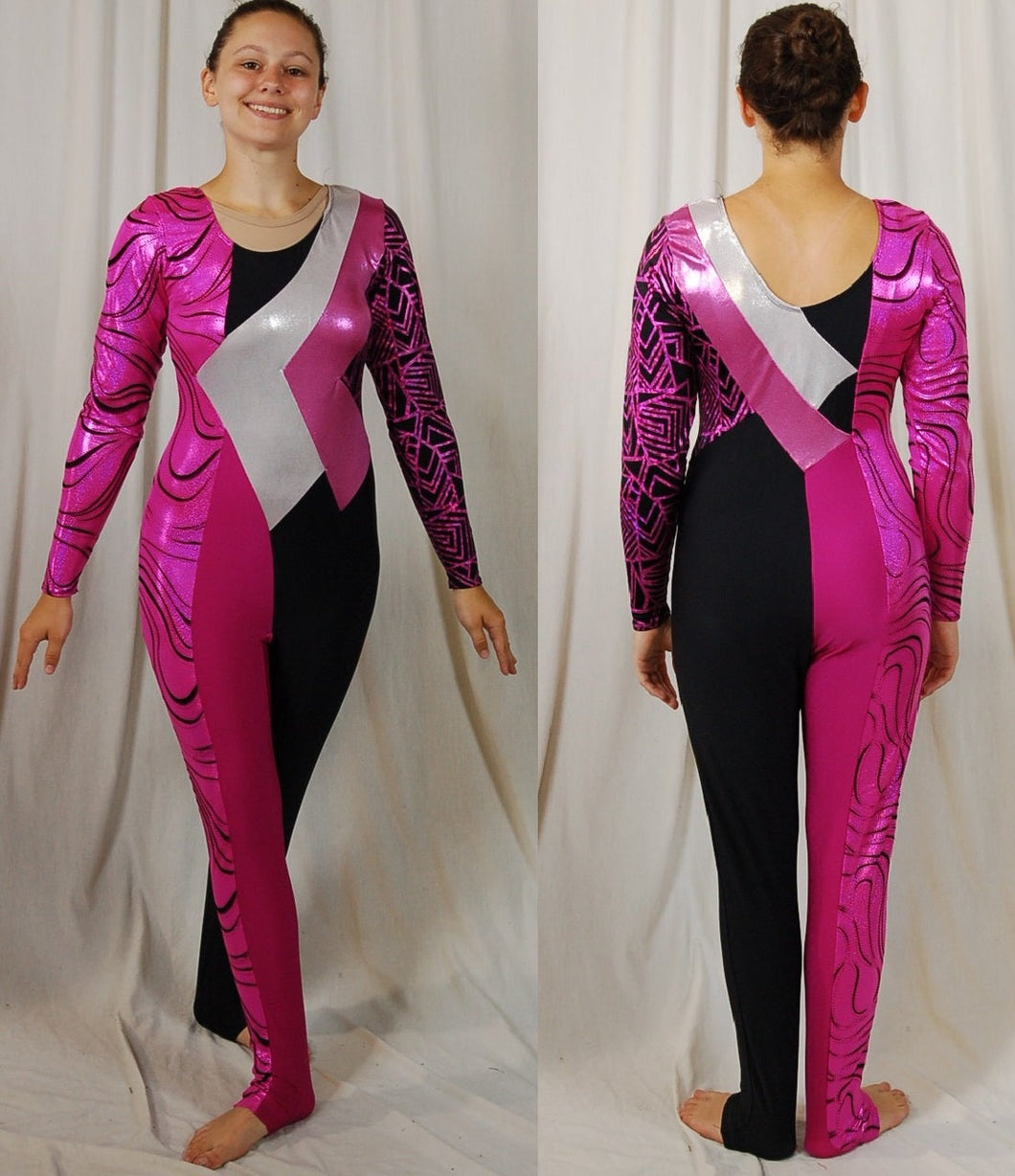 12 hot pink black long sleeve Effects by Design unitards