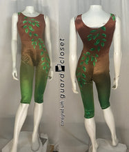 Load image into Gallery viewer, 30 brown green leaf sleeveless capri unitards + 17 green mesh pull on skirts Showday Designs
