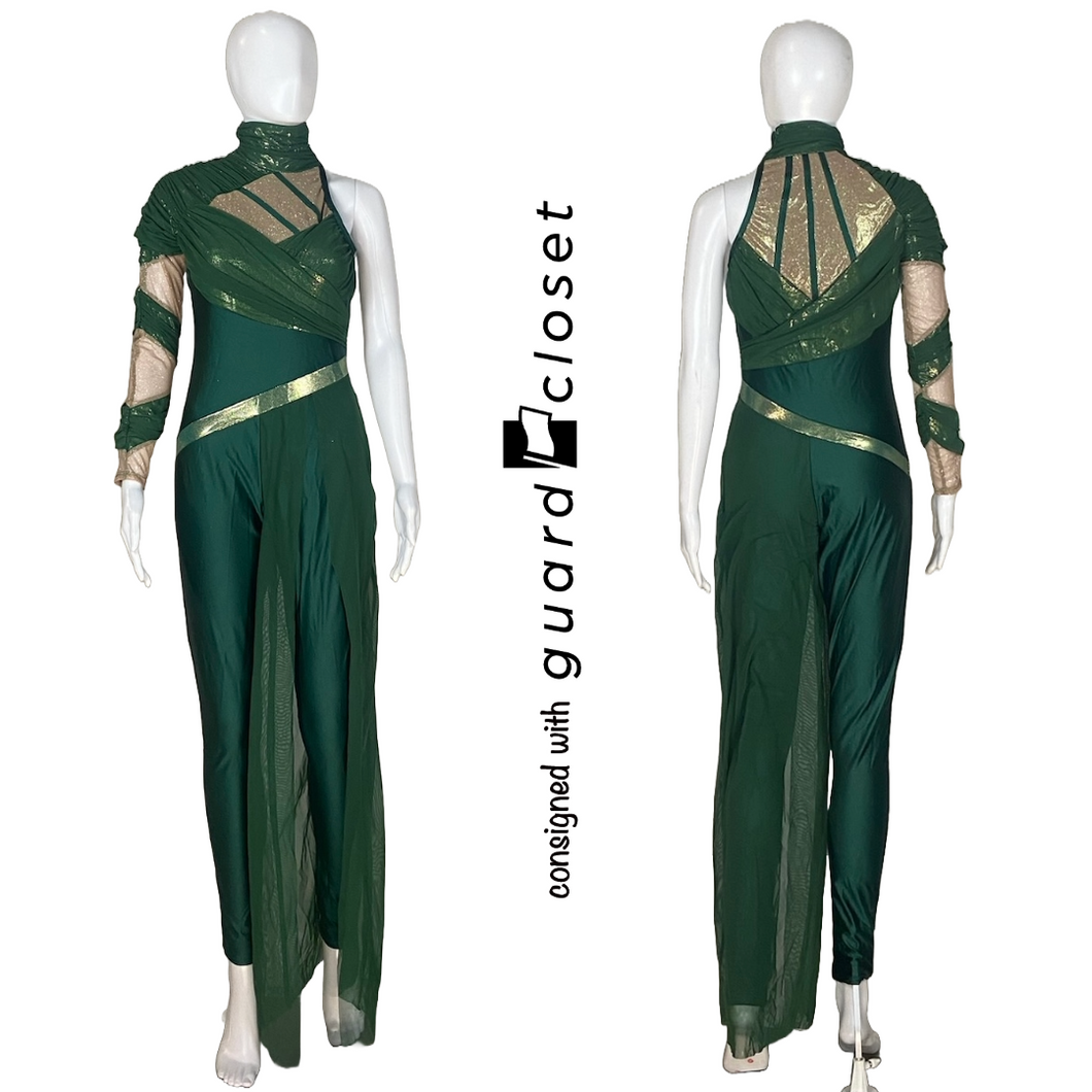 12 Dark Green Gold One Sleeve Unitards by Creative Costuming & Designs