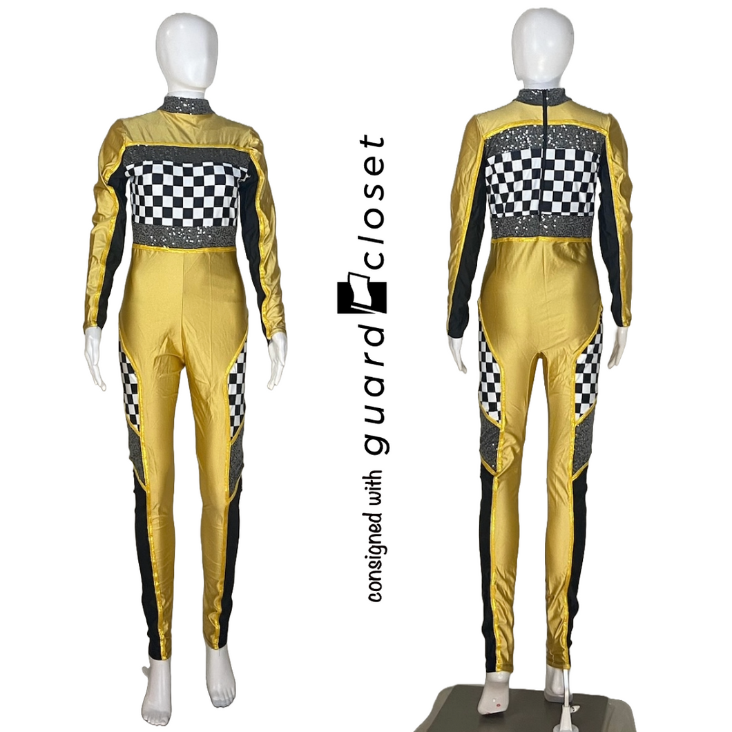 16 Black & Gold Racing Motif Unitards by Creative Costuming & Designs