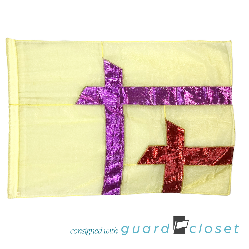 5 Yellow with Maroon and Purple Crosses Flags