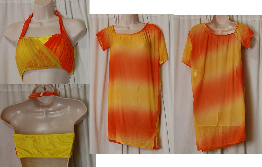 6 Orange/yellow Halter Tops+ 4 Orange/yellow Mesh Overlay Tunics