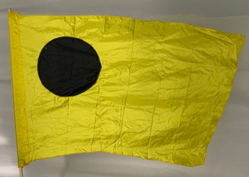 14 yellow black dot flags