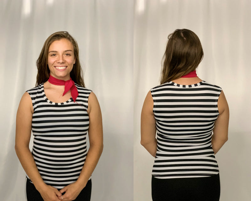 15 black white red horizontal stripe tops