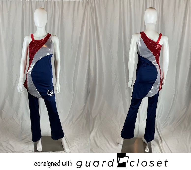 29 red silver blue sleeveless tunics with navy pants patriotic USA Style Plus