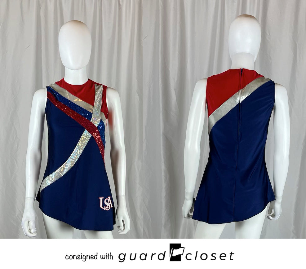 34 red silver blue USA patriotic sleeveless tunics