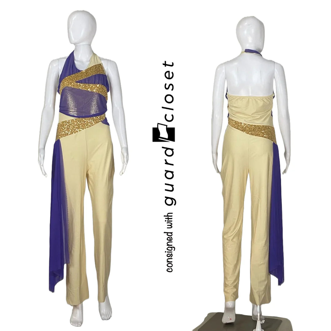 13 Beige Gold Purple Halter Unitard + 1 Top/Pants set by Band Shoppe