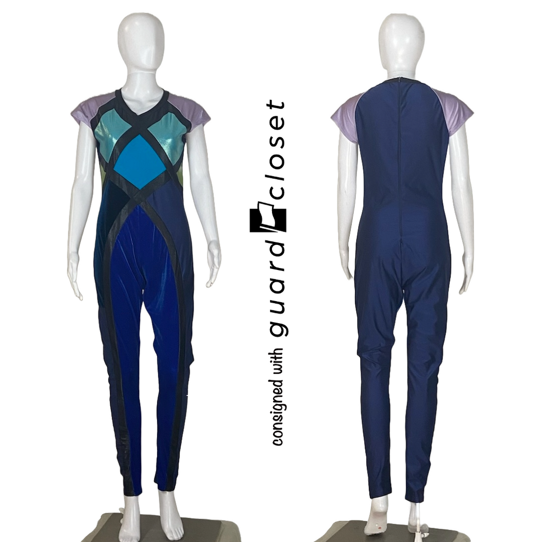 31 Blue Short Sleeve Unitards w/ green & lavender by Creative Costuming & Designs