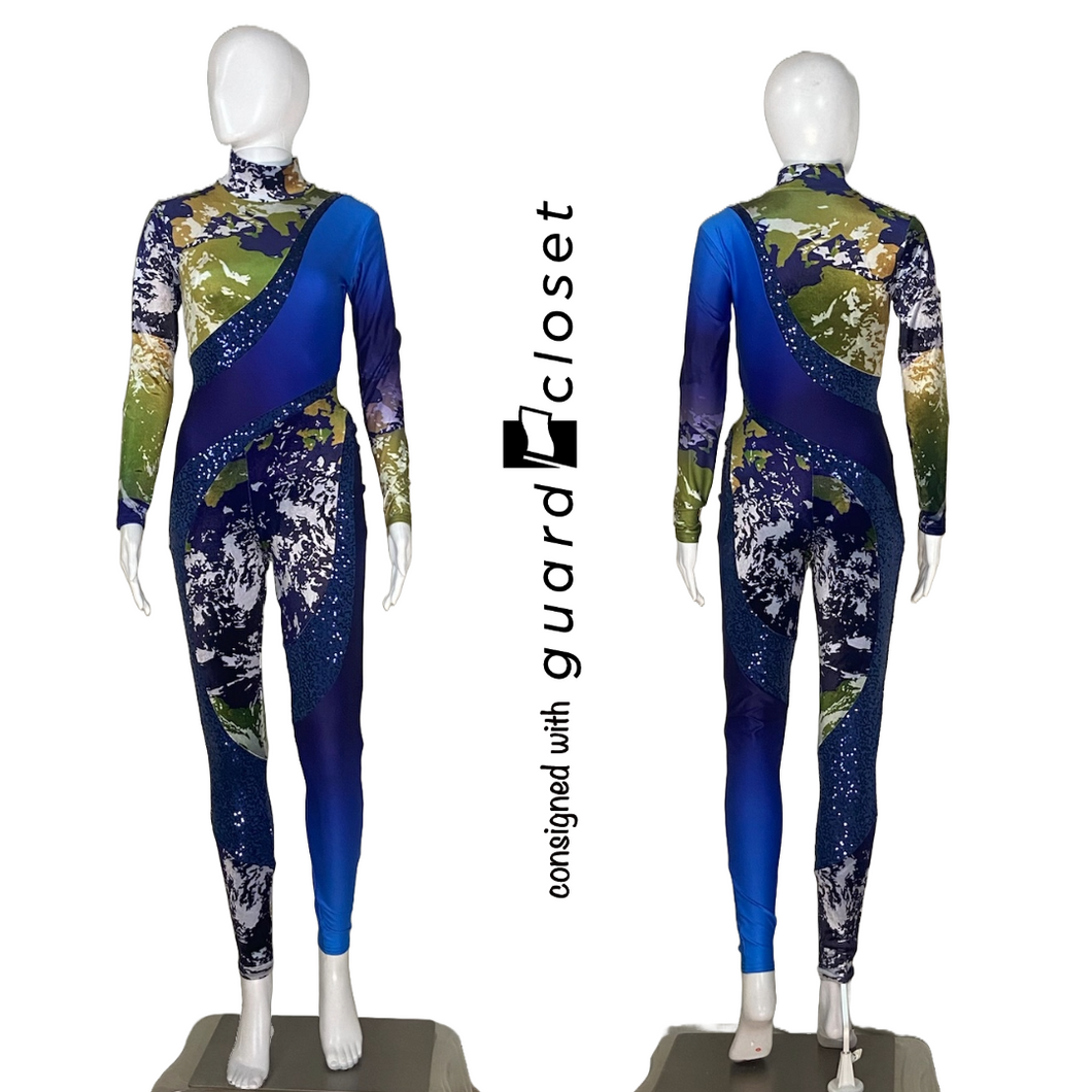 19 Blue Purple Green Abstract Earth Long Sleeve Unitard by Showday Designs