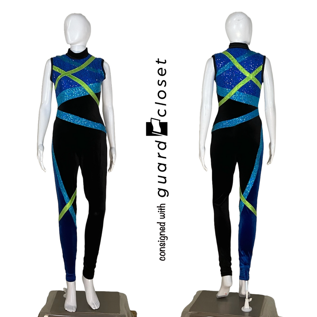 7 Sleeveless Black Blue Aqua Green Unitards by A Wish Come True