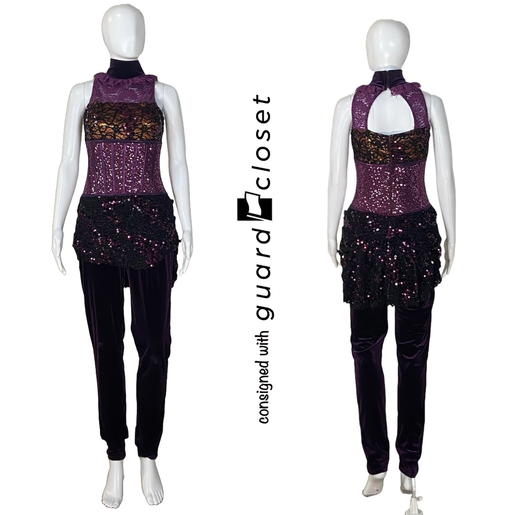 22 purple orange black sleeveless unitards by Algy