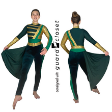 Load image into Gallery viewer, 10 Long Sleeve Dark Green Gold Unitards by A Wish Come True
