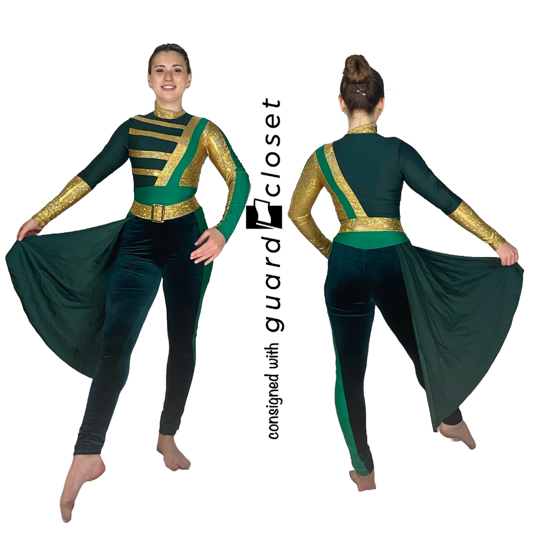 10 Long Sleeve Dark Green Gold Unitards by A Wish Come True