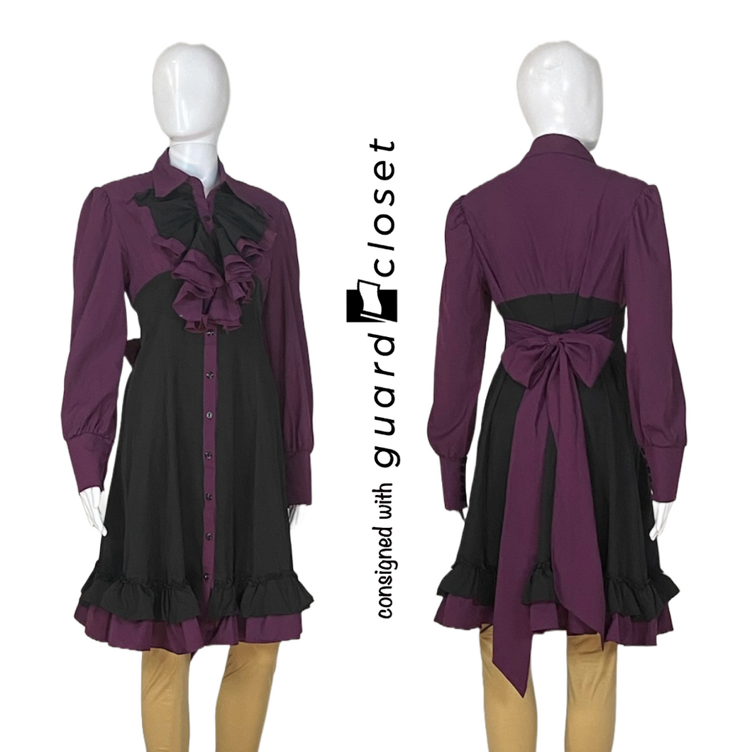 10 Plum & Black Long Sleeve Dress w/ Ruffle accents