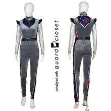 Load image into Gallery viewer, 15 Gray Long Sleeve Unitards w/ Purple &amp; Red Space motif by Dance Sophisticates
