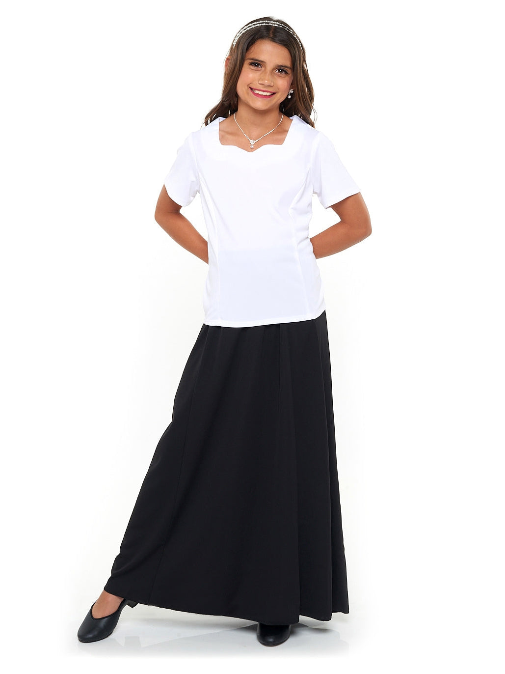 DAPHNE (Style 2203Y) - Sweetheart Neck Short Sleeve Blouse - Youth Cousin's Concert Attire