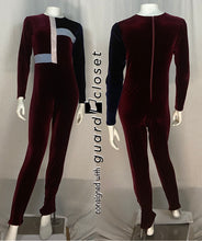 Load image into Gallery viewer, 21 maroon/navy blue/light blue unitards- two styles Fred J. Miller
