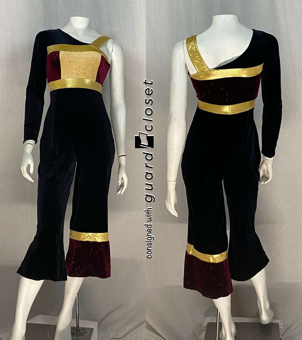 12 maroon/black/gold long sleeve/one shoulder unitards A Wish Come True