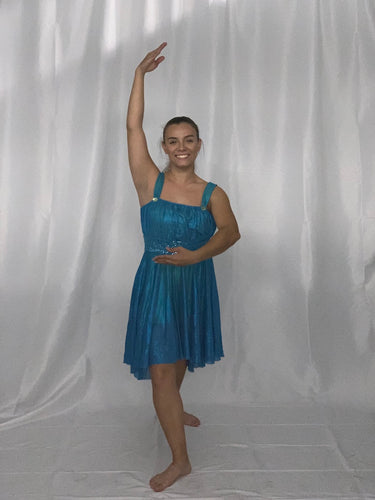 12 aqua sequin dresses w/ attached lime green biketard Revolution Dancewear